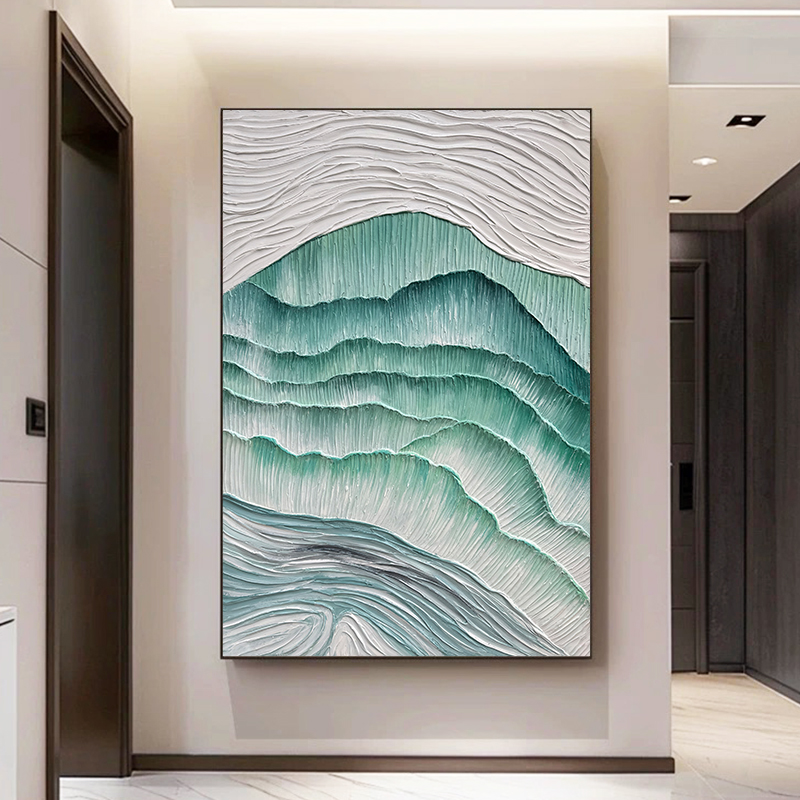 绿色抽象手绘客厅肌理油画现代简约玄关装饰画渐变沙发背景墙挂画