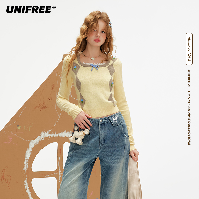 【芋总专属】UNIFREE黄色方领长袖针织衫U253K535E1E1
