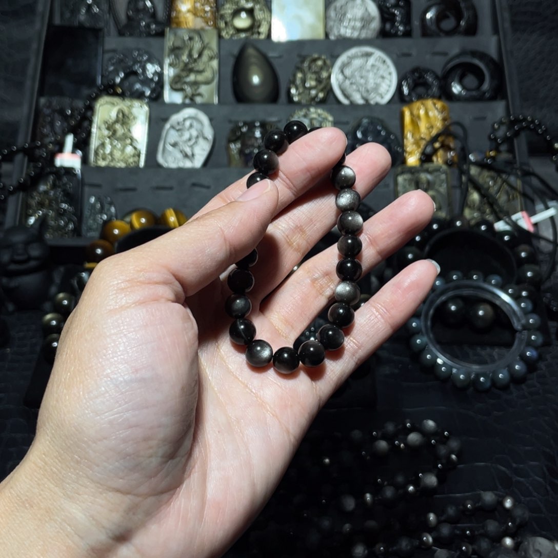 黑曜岩手链未镶嵌超**风