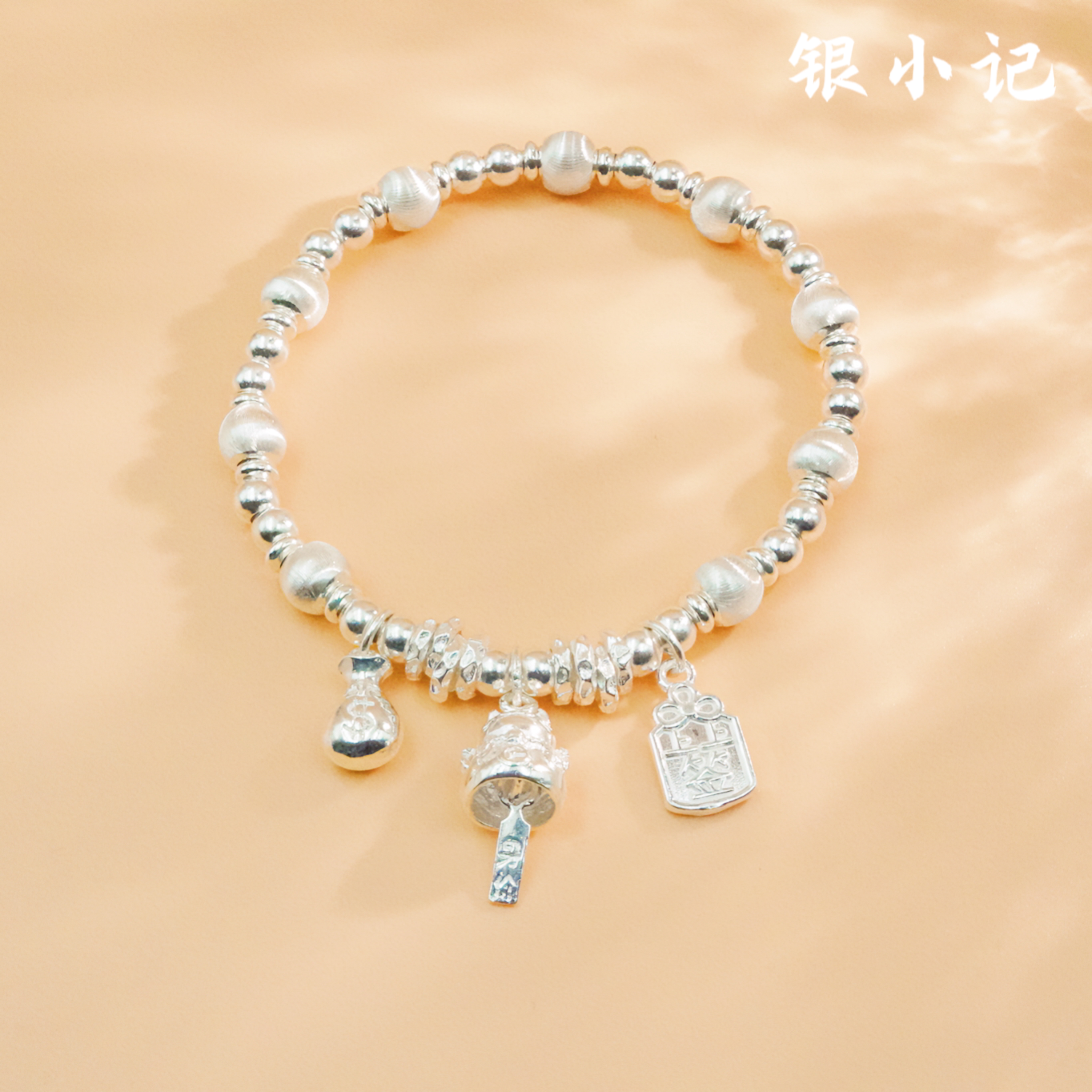 足银手链 银小记S999足银立体招财猫手链上上签猫眼设计足银手链
