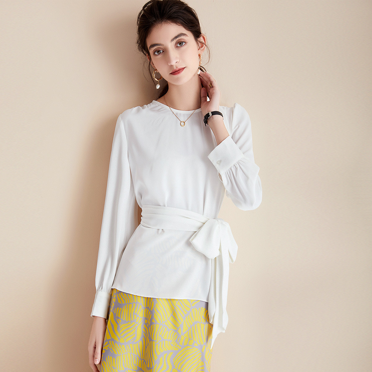  法式优雅雪纺衬衣女宽松显瘦灯笼袖衬衫百搭气质上衣21SAC9008BS