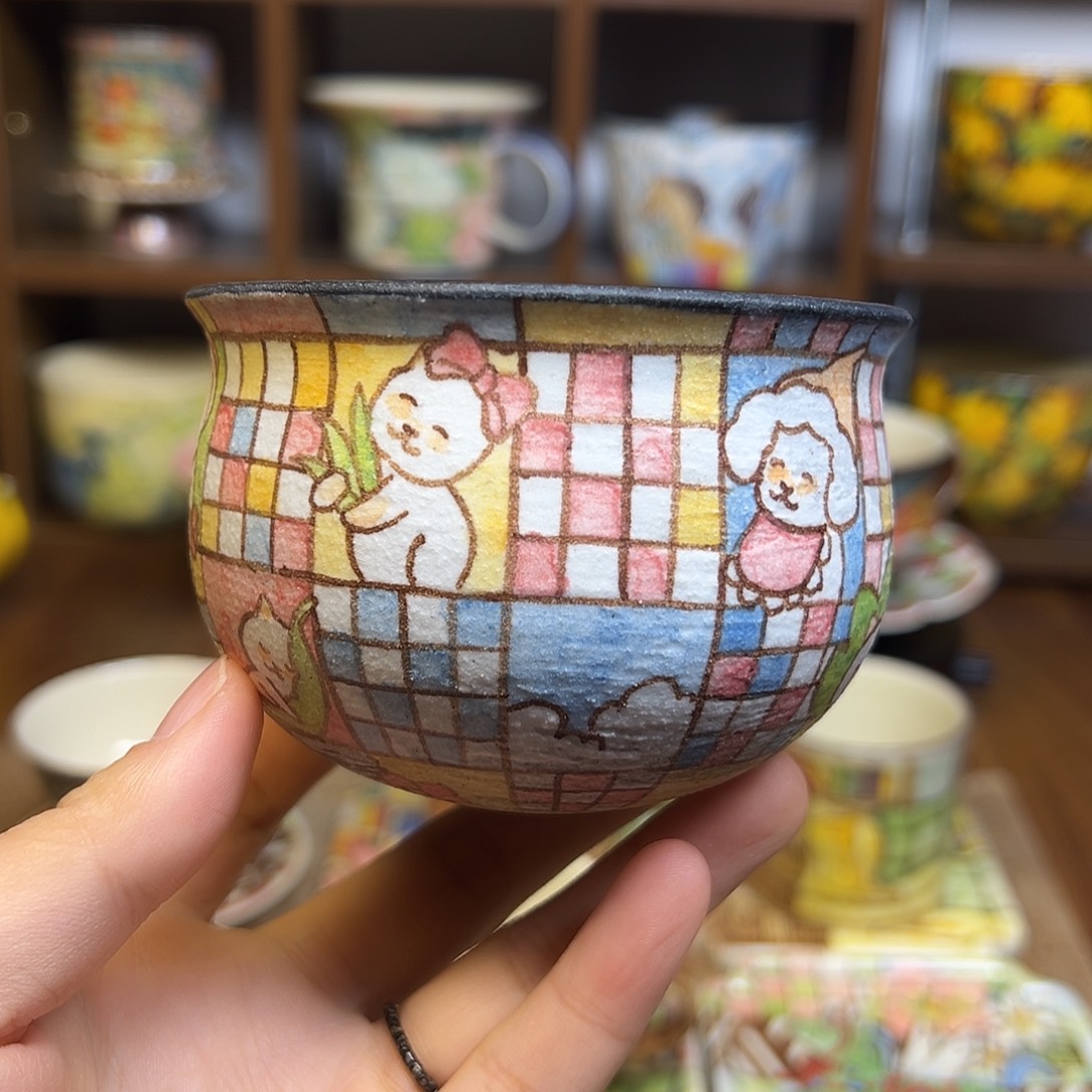 陶摆件原创手绘高温釉下彩
