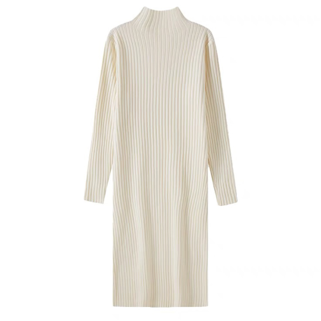 秋冬半高领宽松长袖中长款过膝针织连衣裙女加厚打底