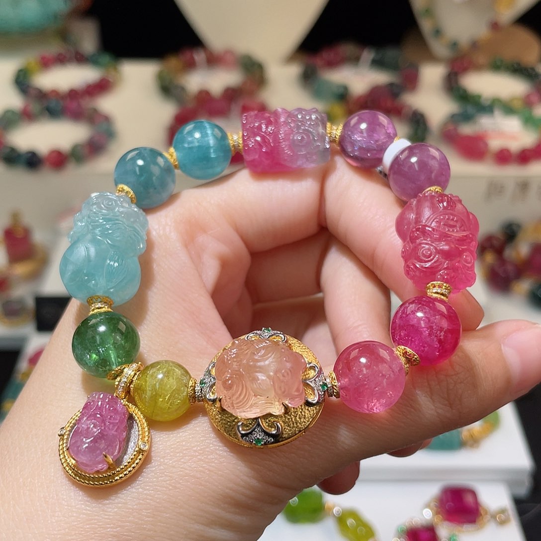 碧玺手链18K金镶嵌碧玺手链