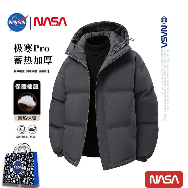 NASA联名2025新款秋冬连帽棉衣男女款加厚棉袄外套韩版情侣款面包