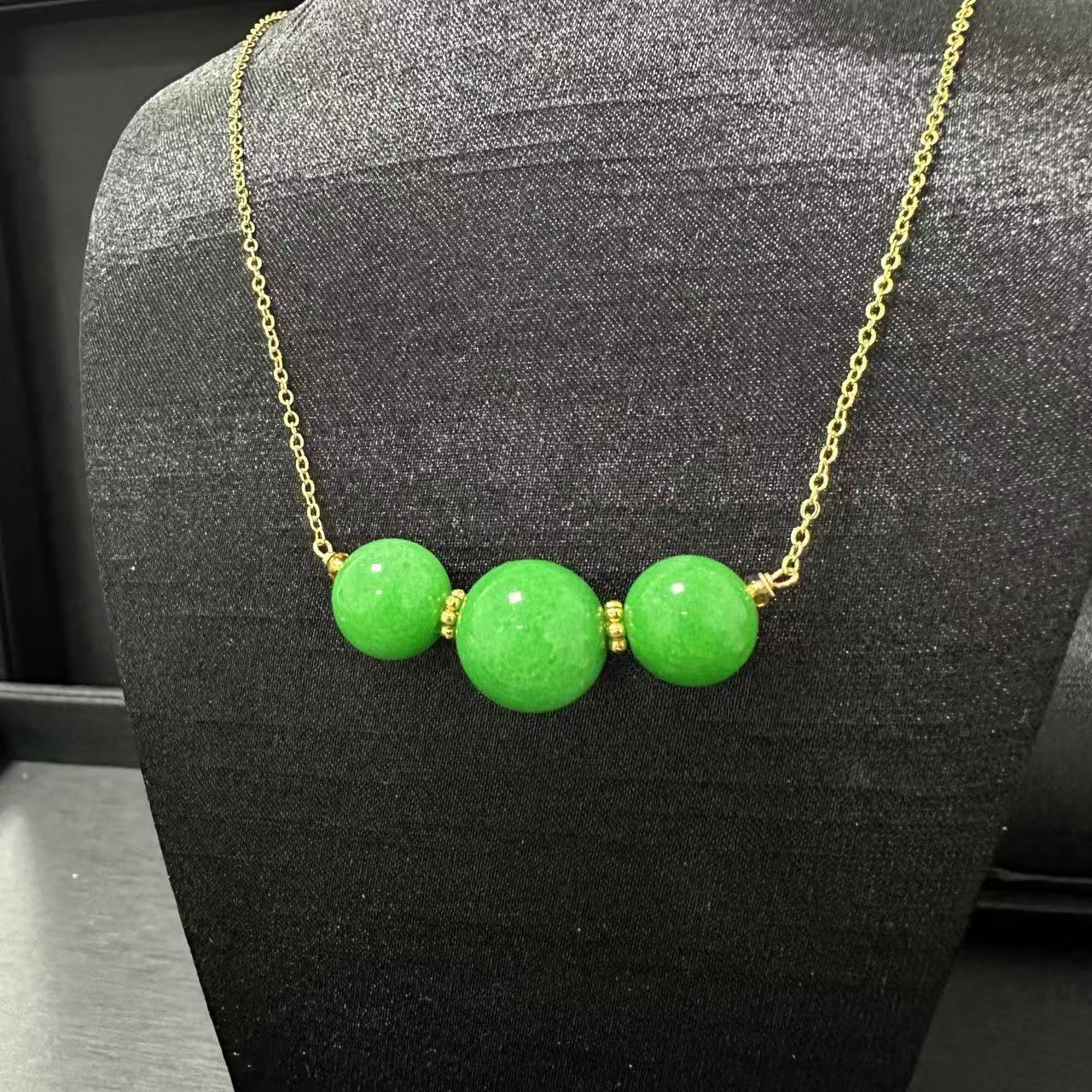 天然缅甸A货满绿珠子项链RX019004