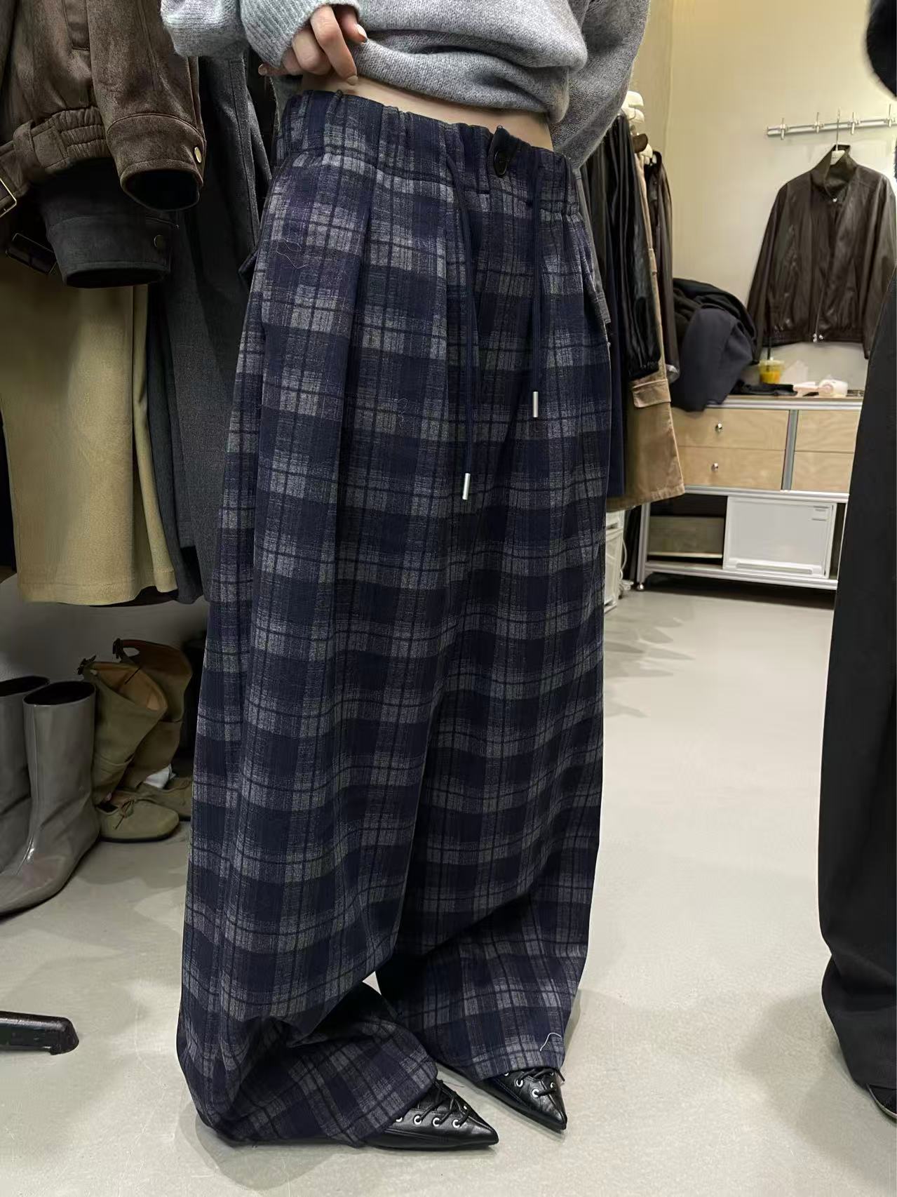 米古古 REPLAY # 8337 -福 复古松弛拖地格纹裤（腰围64 裤长100）