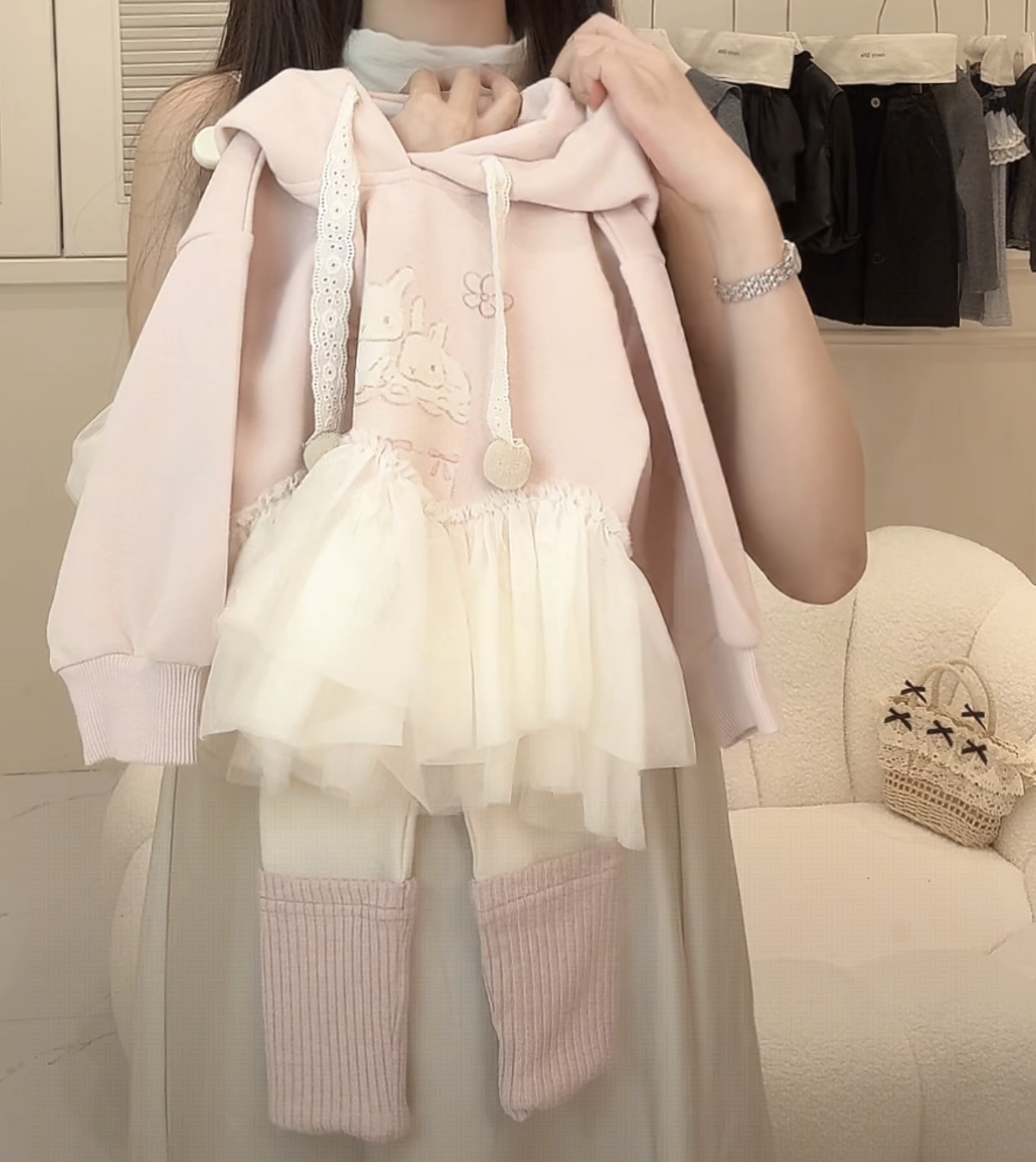 女童秋季套装2025新款洋气儿童卡通连帽卫衣打底裤女宝宝两件套潮