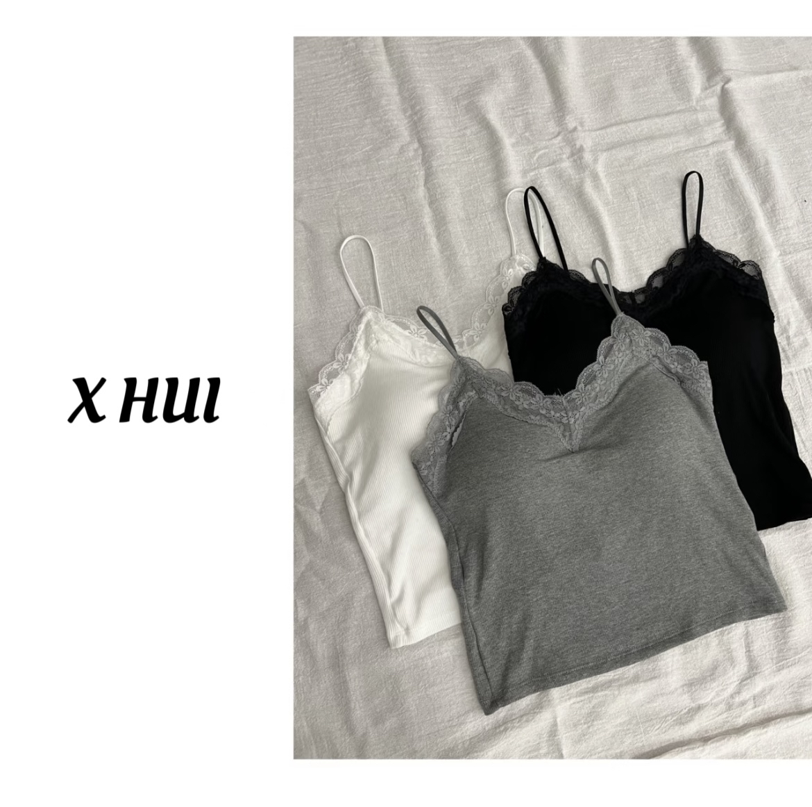 纯色蕾丝吊带背心优雅美背设计可调节内搭外穿