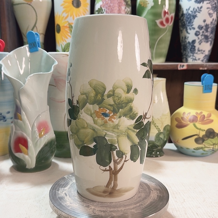 陶高33腰鼓绿绿牡丹陶瓷