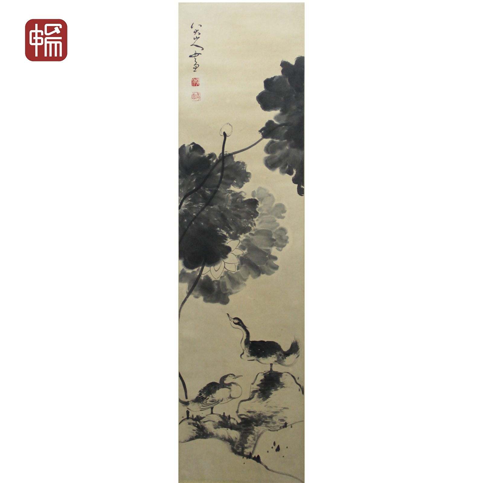 C007-2 明末清初《 荷花》八大136*33.7(4.13平尺) 纸本立轴 ZP