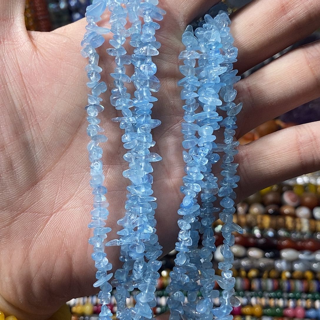 石英质玉未镶嵌，天然海蓝宝随行加长款80公分，