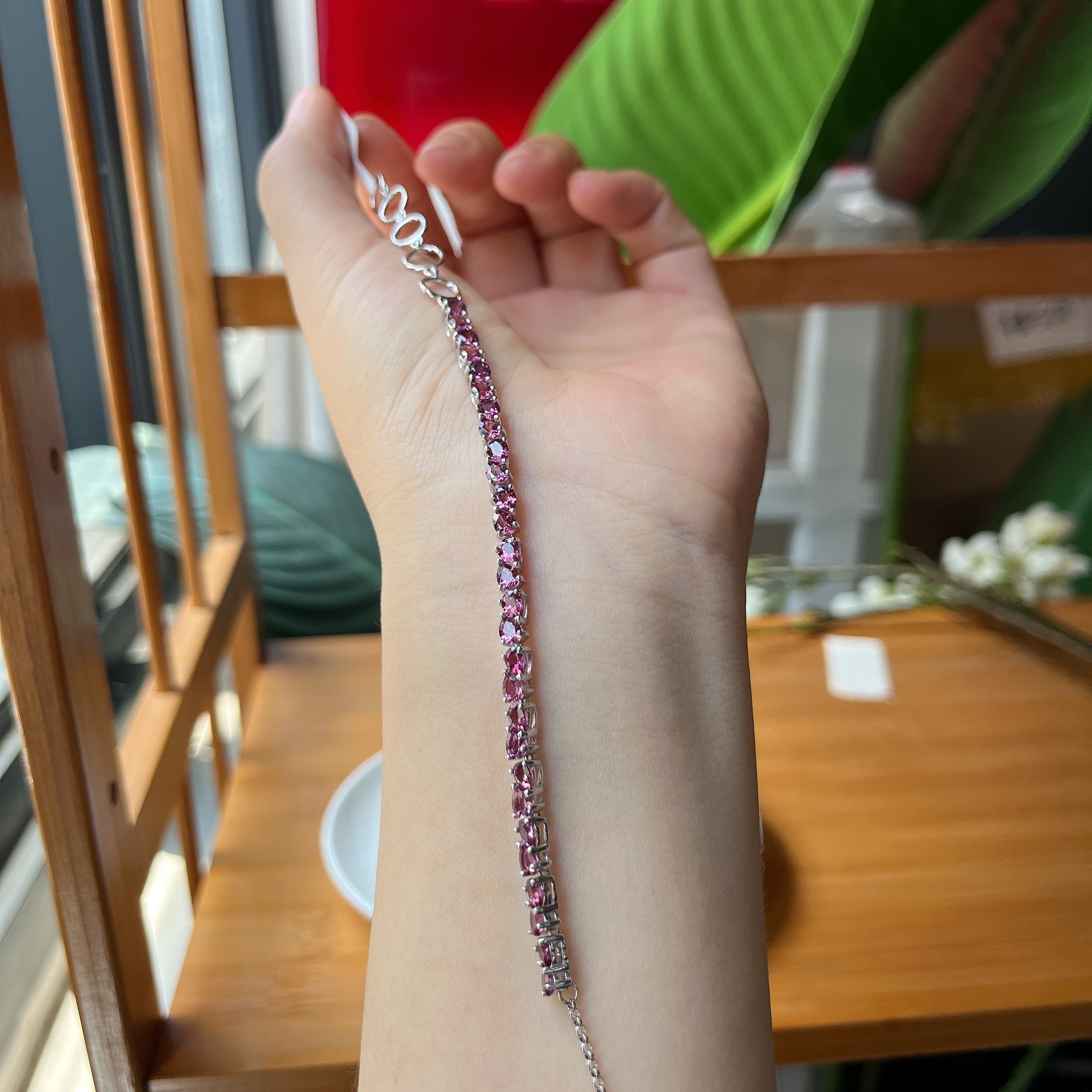 【郭老师】约3*4mm石榴石水滴S925银手链