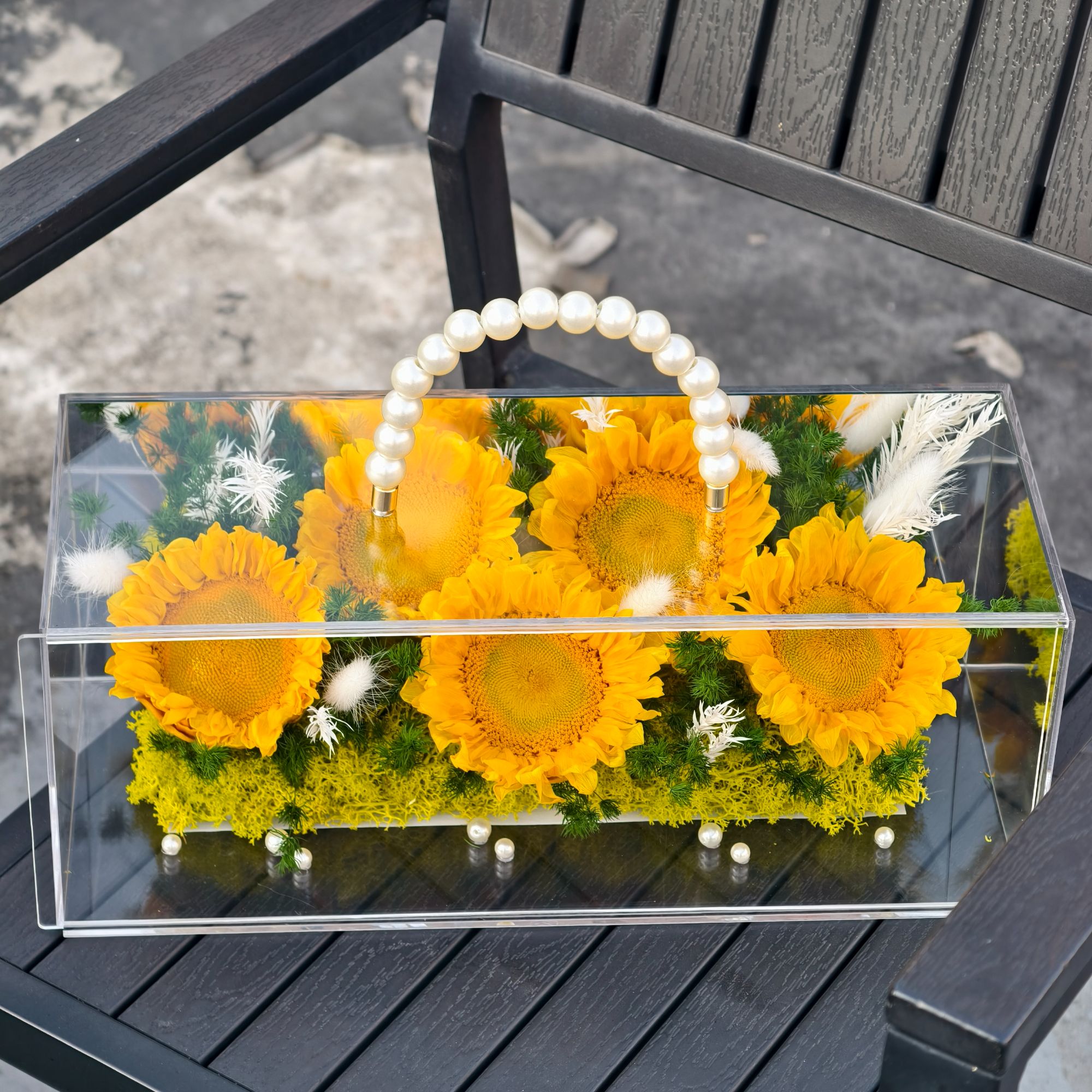 手提镜面向日葵永生花礼盒珍珠提手亚克力摆件伴手礼