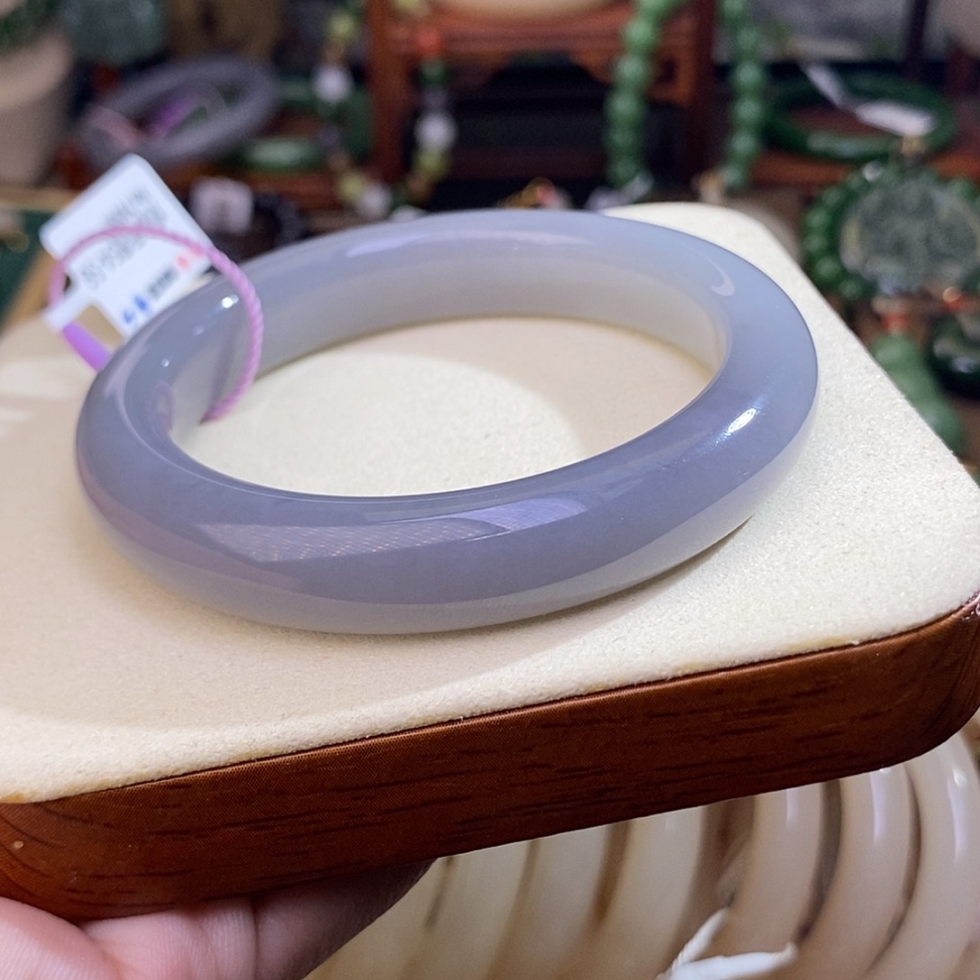 和田玉烟紫老料冰底收藏手镯55未镶嵌忆*兮