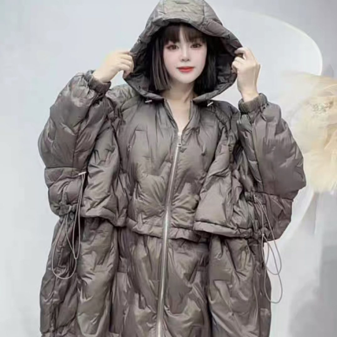 欧货女装2025秋季新款南洋高端斗篷式拼色连帽休闲宽松羽绒服