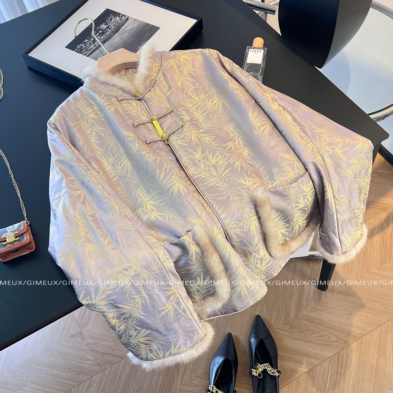 新中式改良立领复古盘扣保暖棉衣毛条包边贵气老钱风大衣