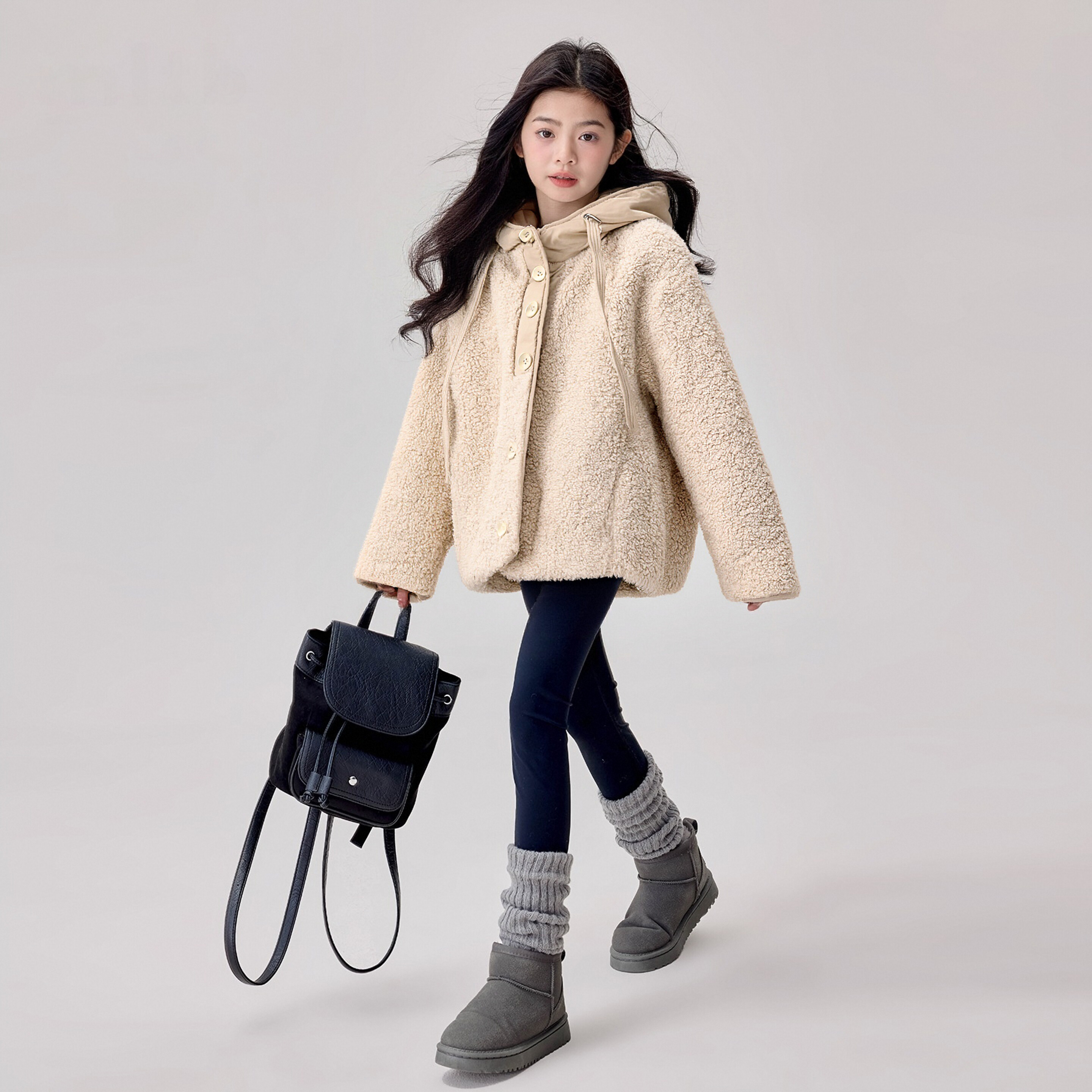 25WT231女童加绒毛毛衣2025新款冬季外套女孩外加厚上衣大童冬装