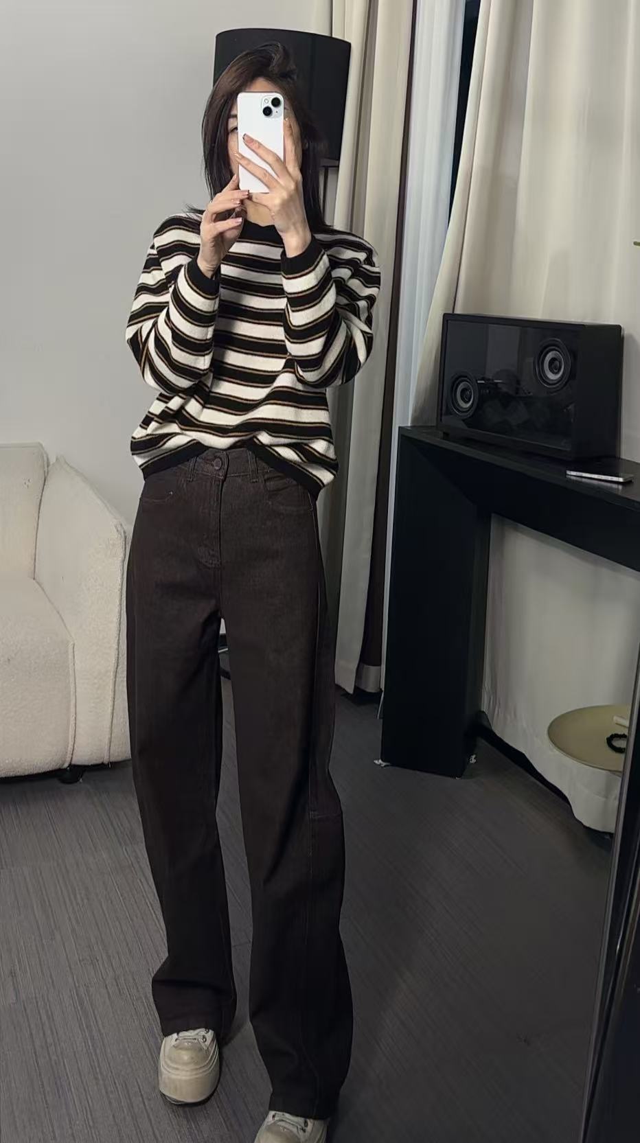 6781杨老板秋定制款水洗美拉德色休闲直筒牛仔裤