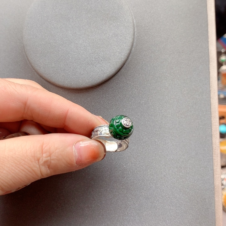翡翠戒指银S925镶嵌用****7