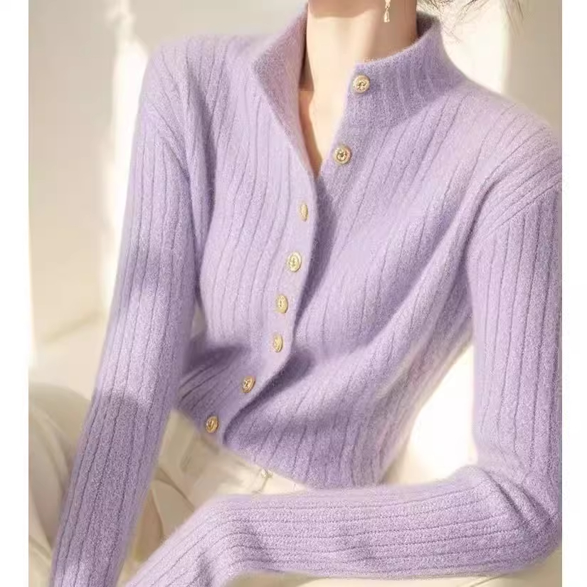 2025春秋爆款小众不撞款紫色针织衫毛衣女显瘦百搭超好看内搭上衣