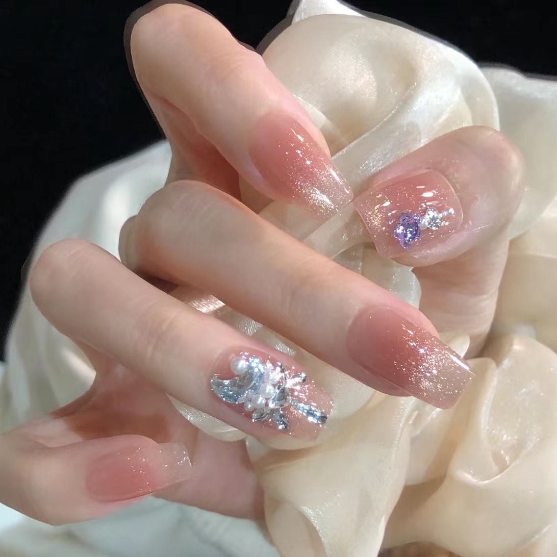 喵公子【流光月色】【施家全华钻】纯手工穿戴甲可拆卸美甲光疗甲