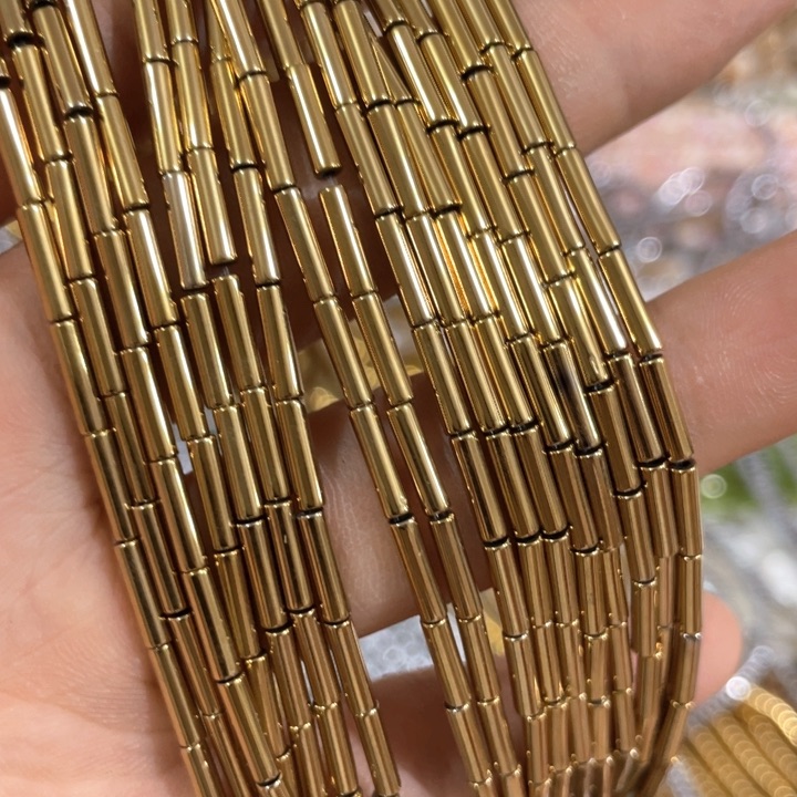贝壳非金属一条金色管珠2x8