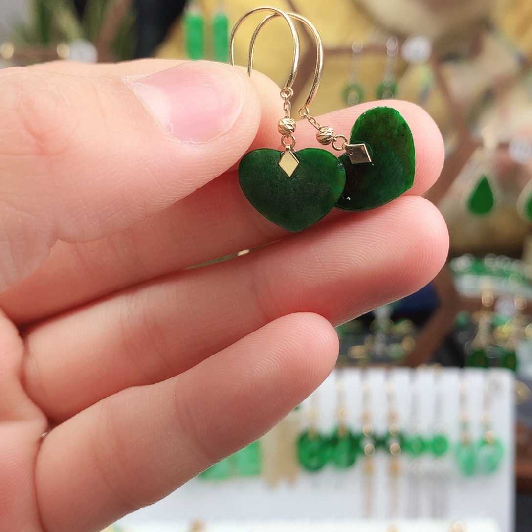 翡翠耳饰18K金镶嵌耳饰