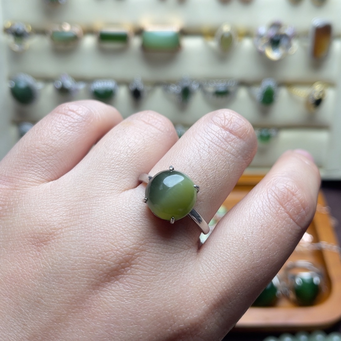 和田玉（碧玉）银S925镶嵌戒指