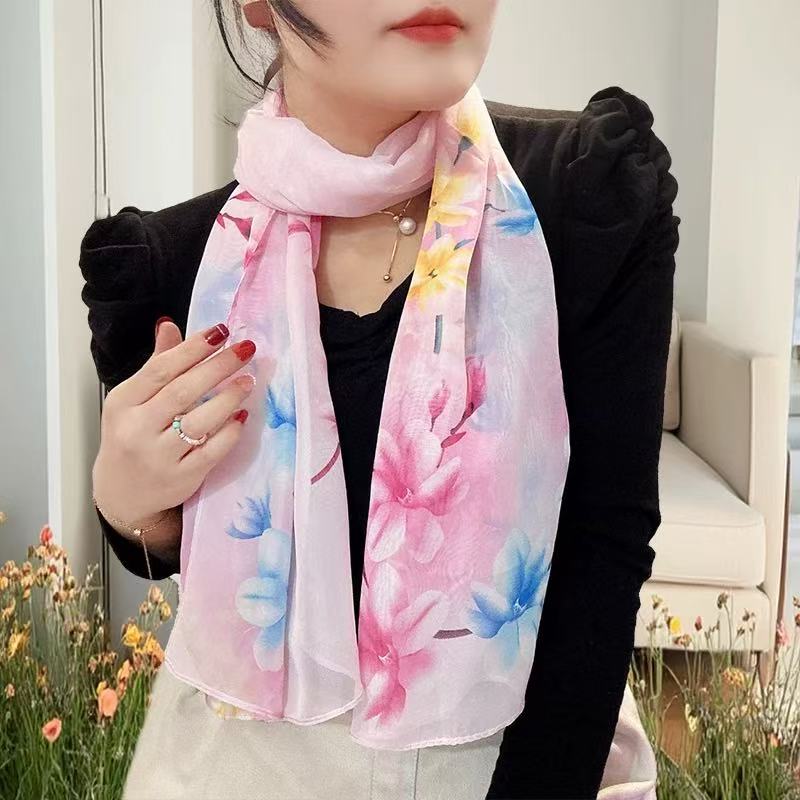 [粉雾蓝樱]云朵纱长款气质百搭长巾70*180（046-A7）