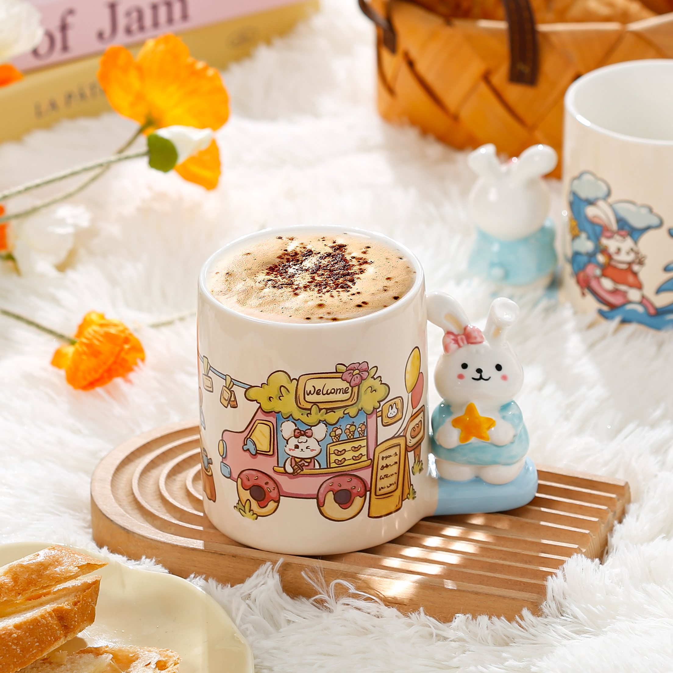 SEEIU MUG可爱兔子陶瓷杯子家用少女心马克杯学生宿舍大容量水杯