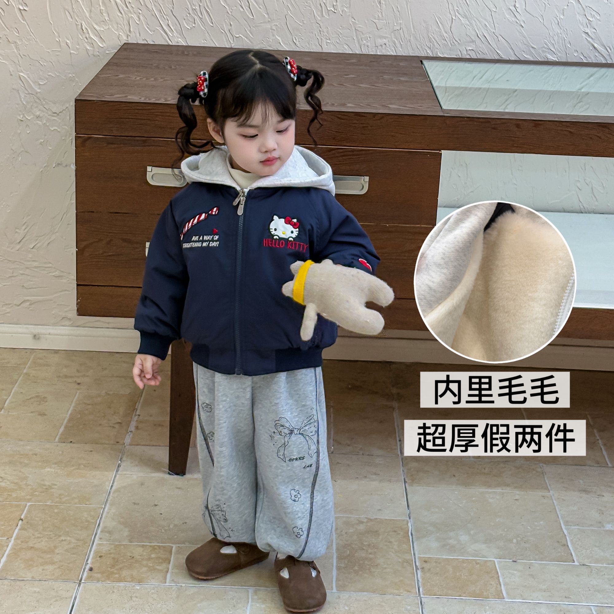 【鱼子酱0度】D25206WT连帽假两件外套鱼子酱品牌儿童女童