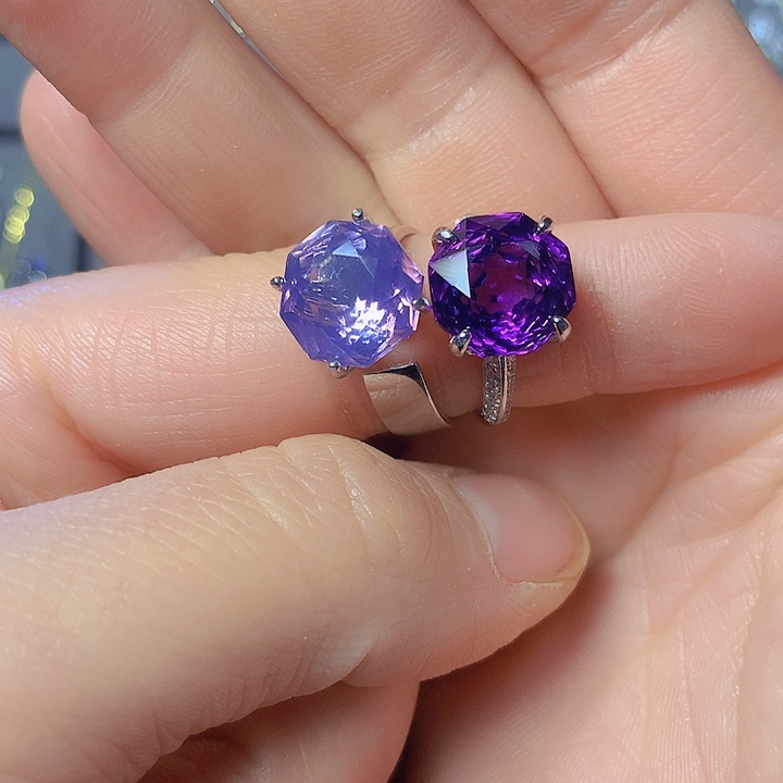紫晶戒指银S925镶嵌正*
