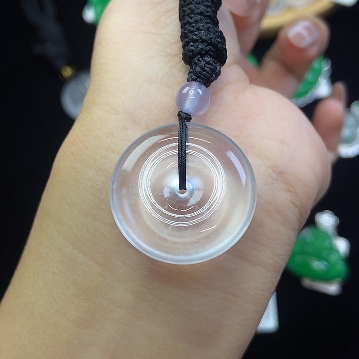 石英质玉银S925镶嵌颈饰雪花棉平安扣