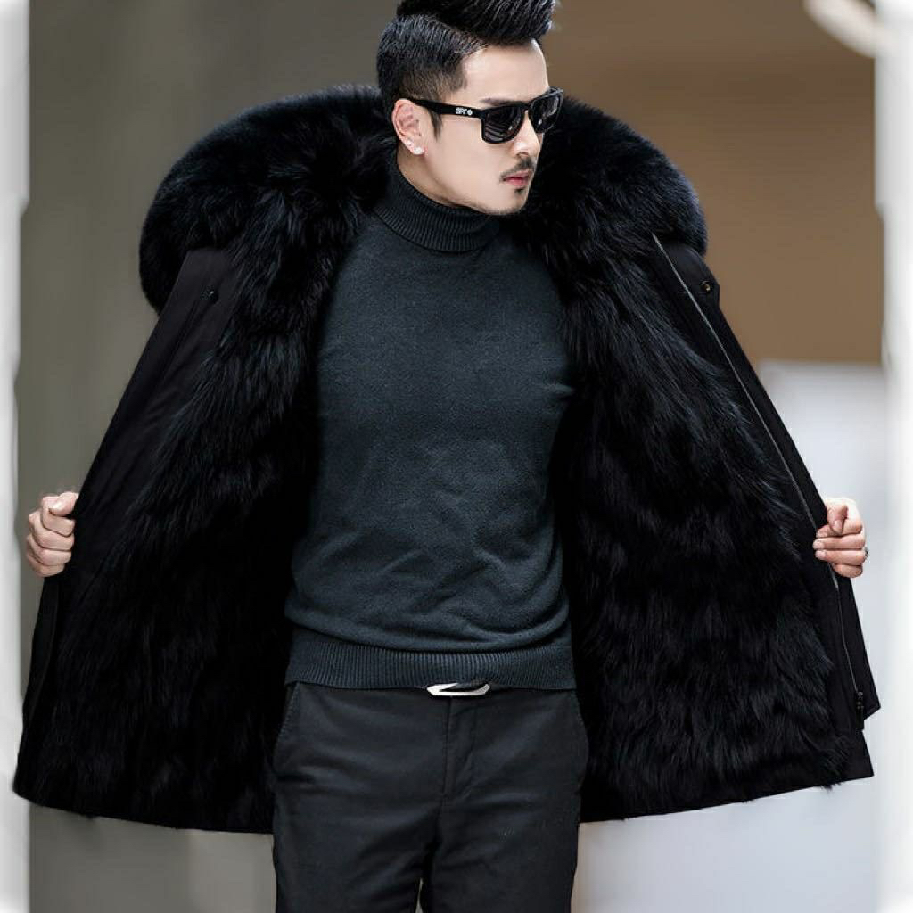 男士极寒系列中长款连帽派克大毛领保暖外套