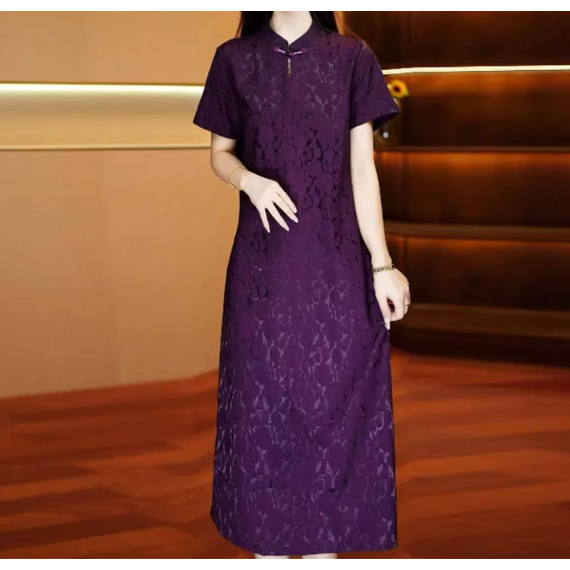 03-夏季大码裙子 紫提旗袍