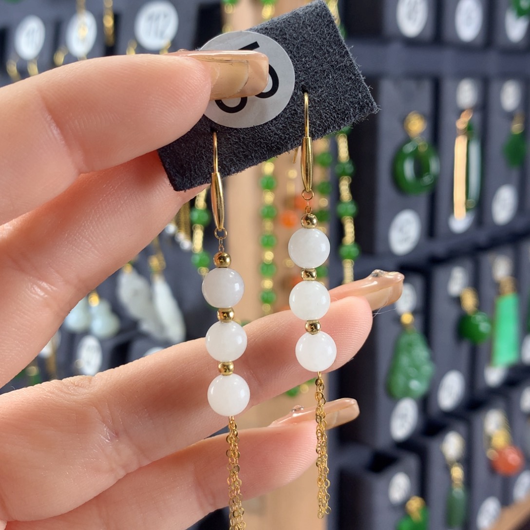 和田玉耳饰18K金镶嵌姐****说