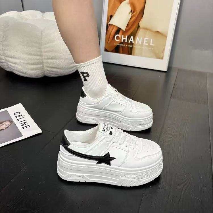 A613时尚休闲鞋常规款包头系带拼色休闲鞋厚底低帮小白鞋ins运动