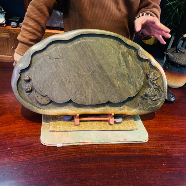 端砚石手工雕刻茶盘