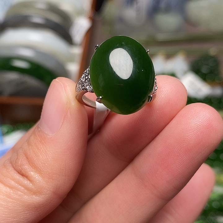 和田玉银S925镶嵌戒指