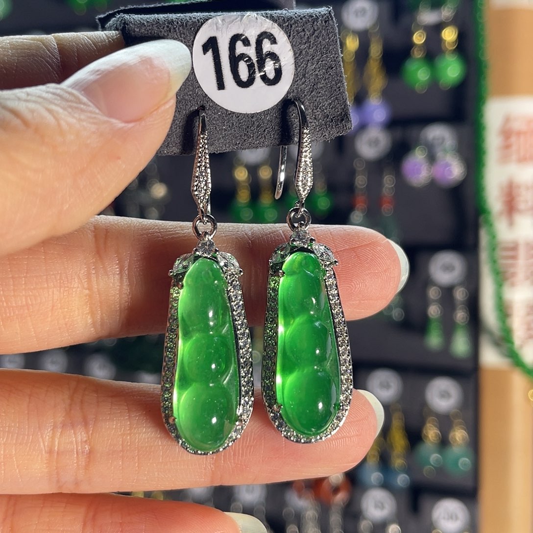 翡翠银S925镶嵌耳饰166