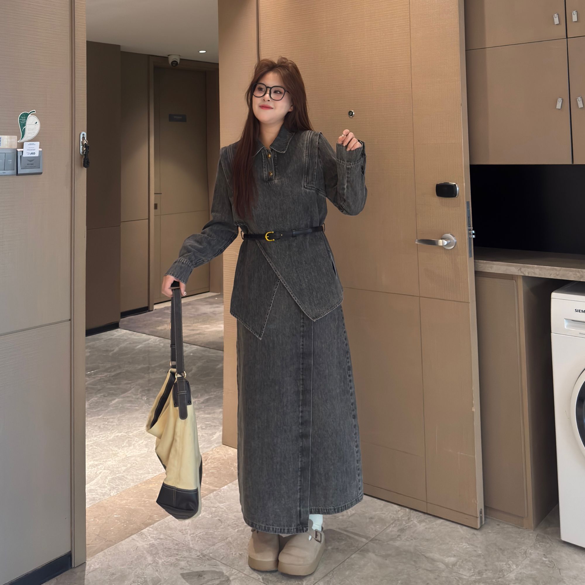 盈盈&南岛风大码女装2025春新款牛仔上衣胖mm显瘦半裙套装ZYY1400