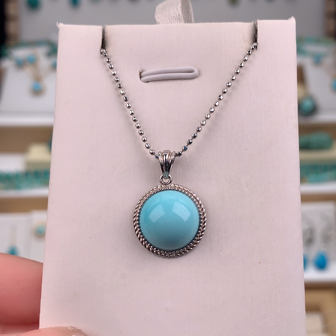 绿松石银S925镶嵌吊坠(赠链)