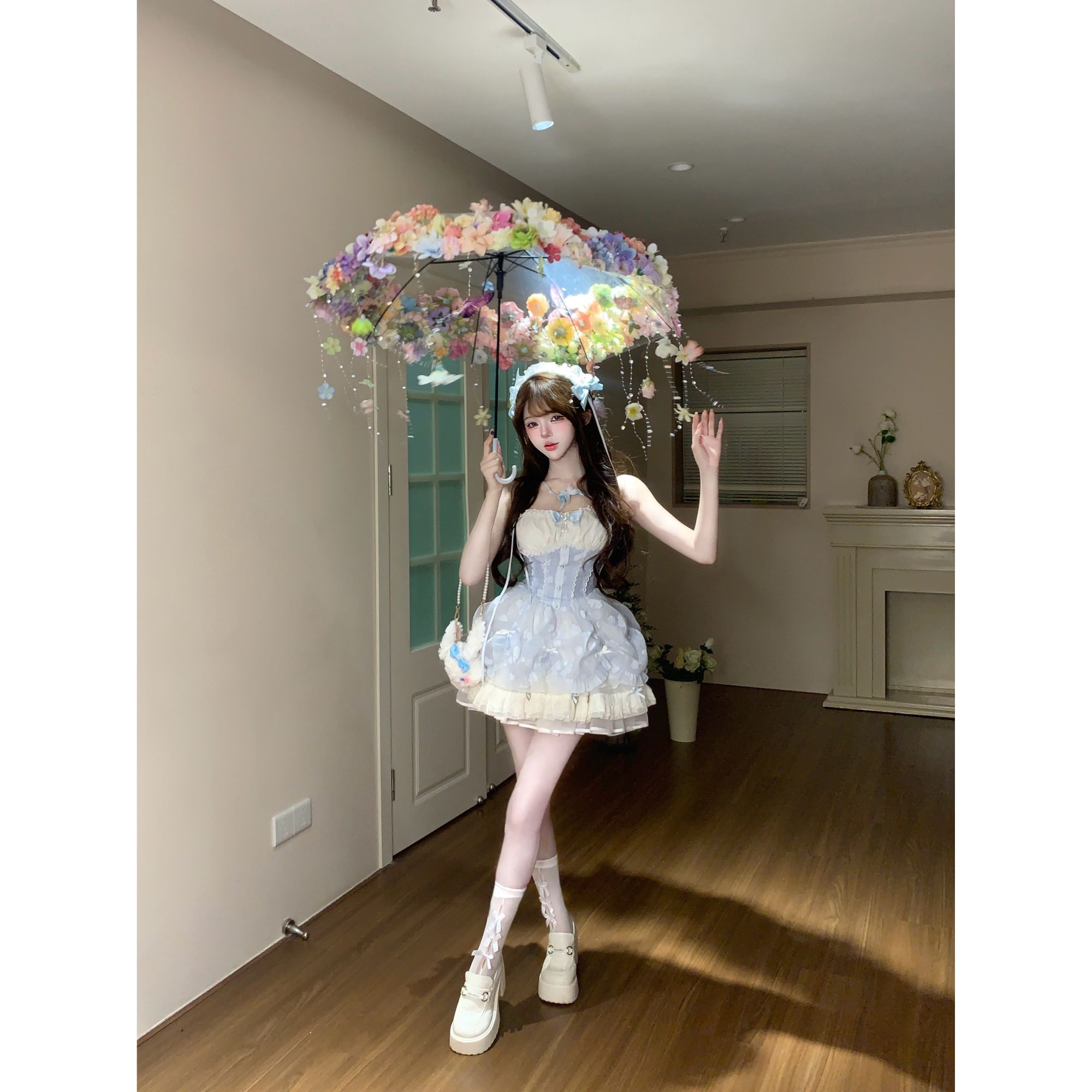 瑞茜·威瑟斯 XXXX 夏季甜美女仆风收腰显瘦连衣裙 R9240D
