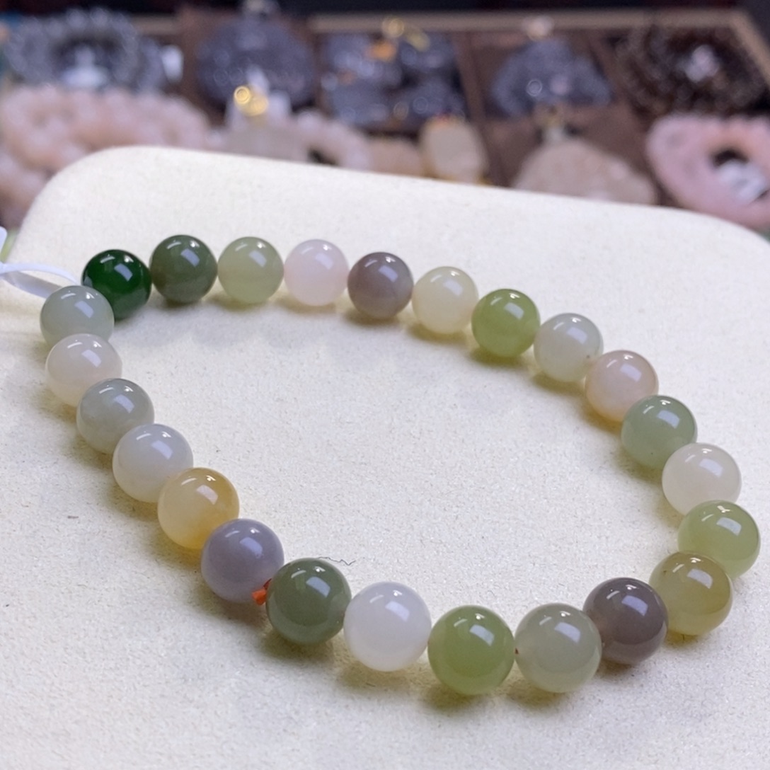 和田玉收藏多宝老矿料高冰圆珠手串8m未镶嵌