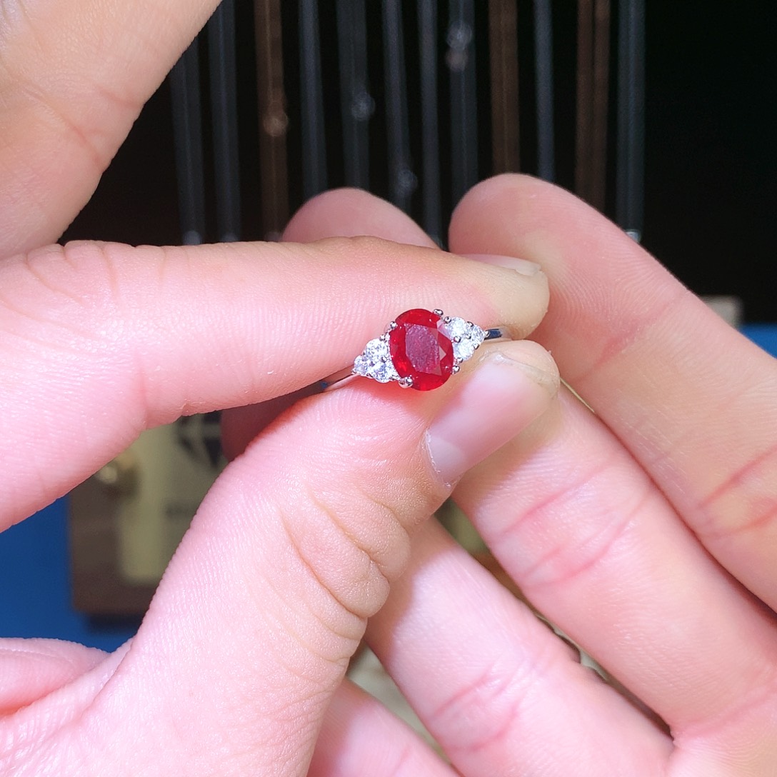红宝石戒指银S925镶嵌