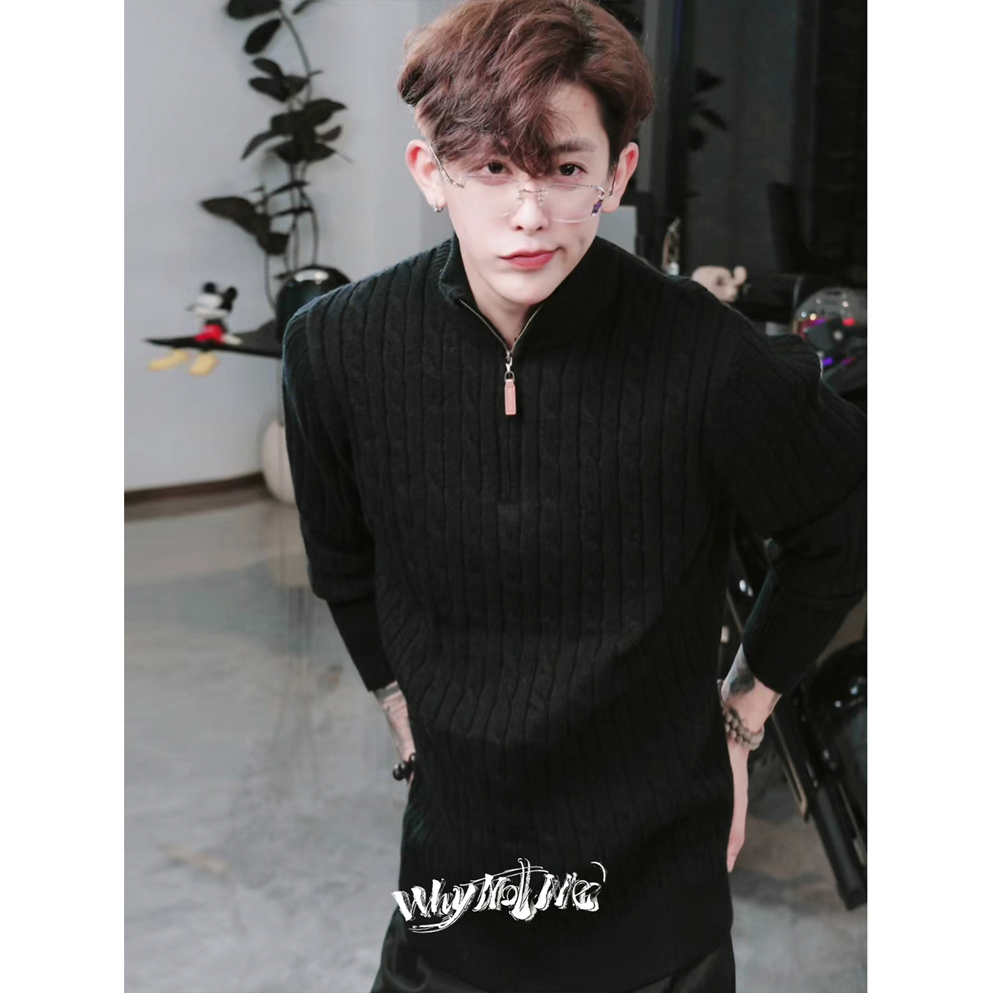 【羊毛】秋季重磅横机绞花羊毛绒470g立领拉链毛衣男