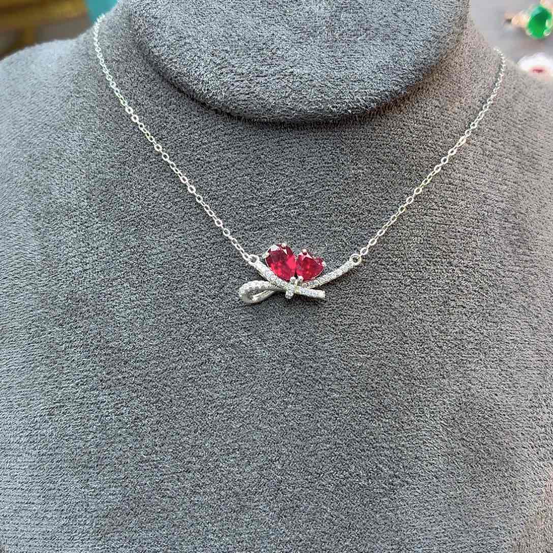 坠链均925银培育鸽血红色宝石