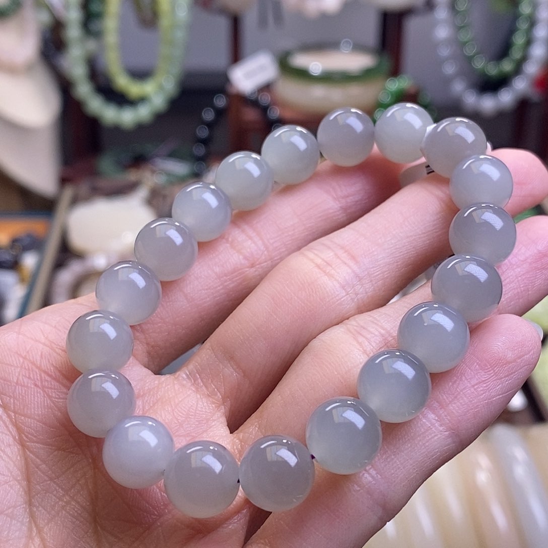 和田玉高冰烟紫手串10MM未镶嵌