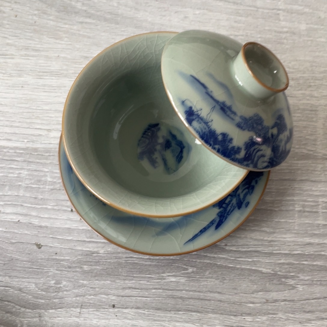 杯富春山居图元宝盖碗微瑕图